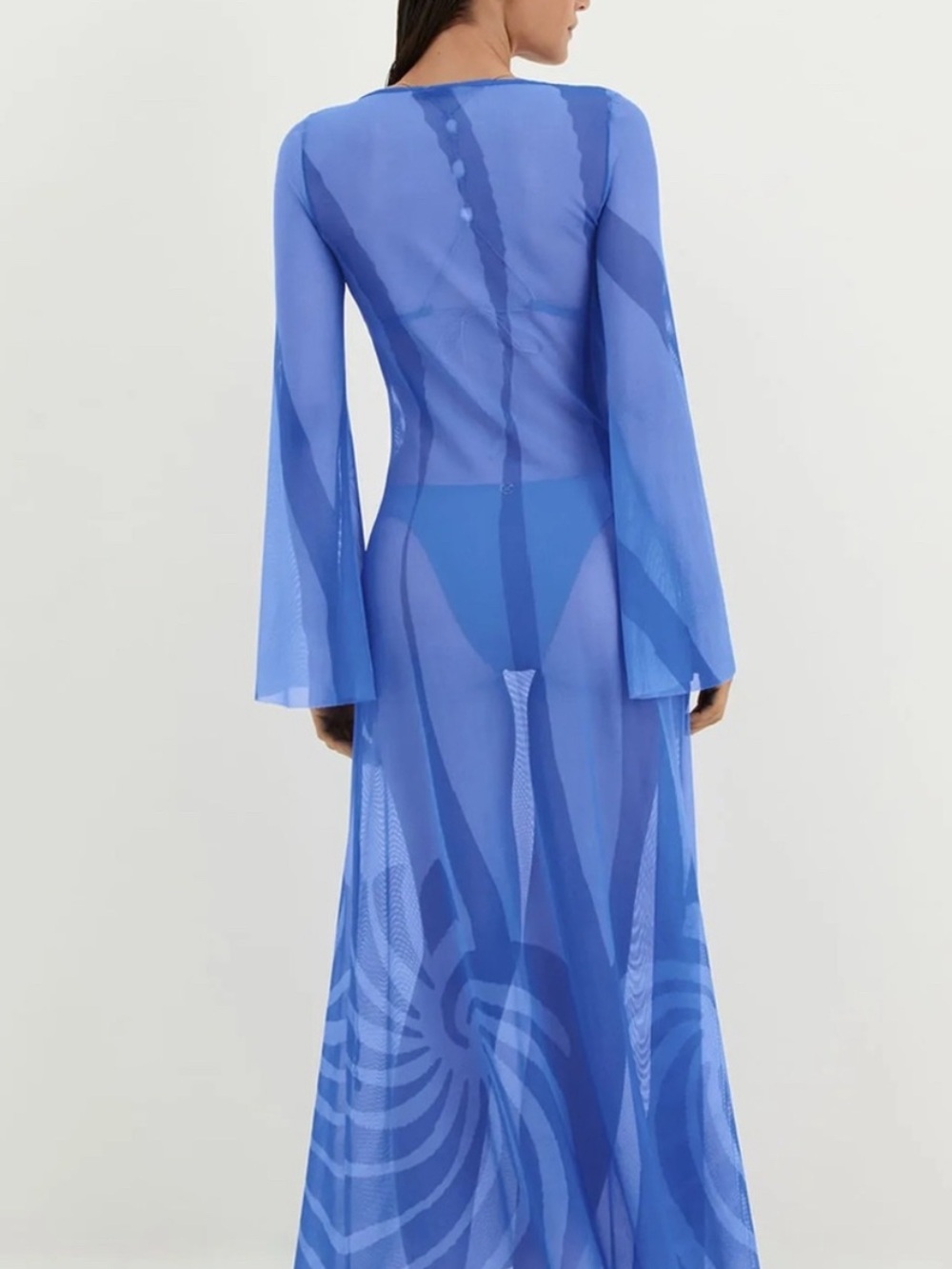 Caroline Constas Sheer Royal Blue Long Sleeve Swim Coverup - Picture 4 of 7